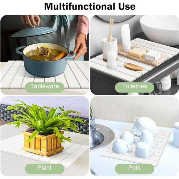 Large Stone Dish Drying Mat Kitchen Counter Fast Absorbent Foldable Drain Pad - Picture 6 of 8